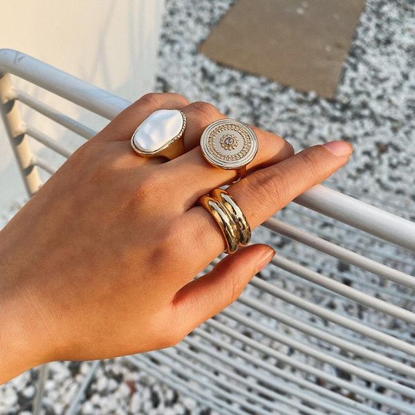 

wedding rings vintage gothic gold color sets statement white opal fashion stone carve for women men bohemian jewelry anillos accessory, Slivery;golden