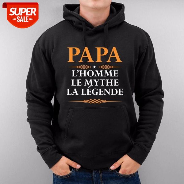 

winter fashion sweatshirts men papa ' homme le mythe la legende hoodie dad's gift cotton fleece hoodie sweatshirt sweat homme #pk, Black