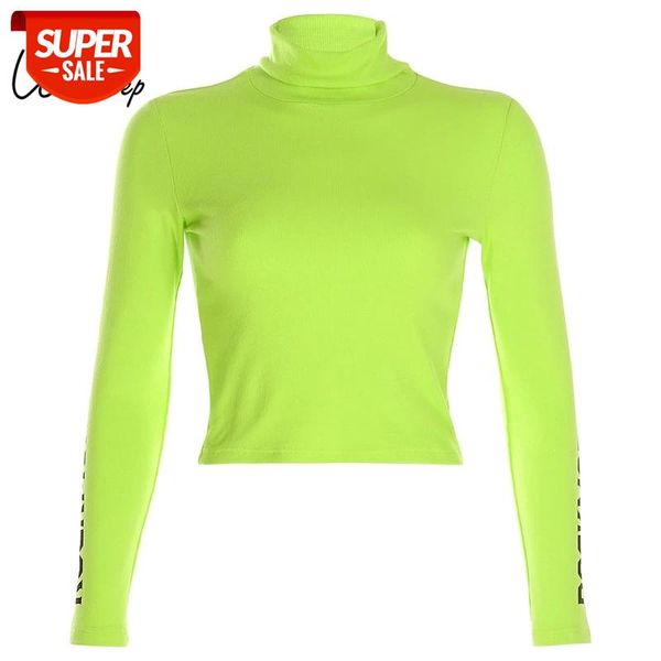 

Weekeep Turtleneck Long Sleeve t shirt Women Spring Autumn Cropped Tee Shirt Femme Crop Top #8A5A, White