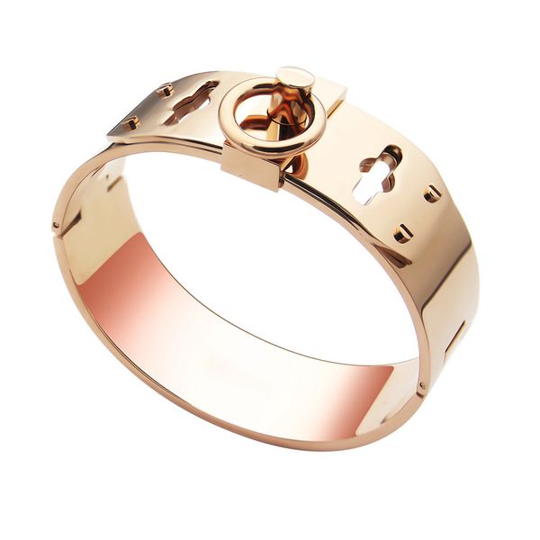 

titanium steel buckle four nail design punk bangle with gold plated and h words for man and women bangle in size 5.9*4.8cm, Black