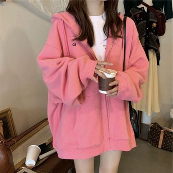 

2021 new small leisure zipper hooded jacket sweater women's autumn and winter tide ins loose korean version, Black