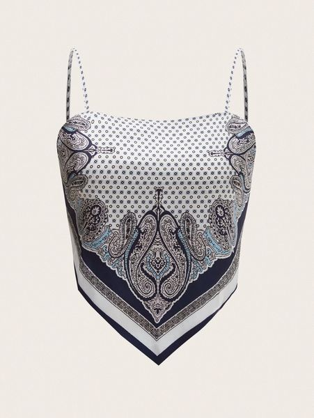 

tied backless hanky hem paisley print cami r7wd#, White