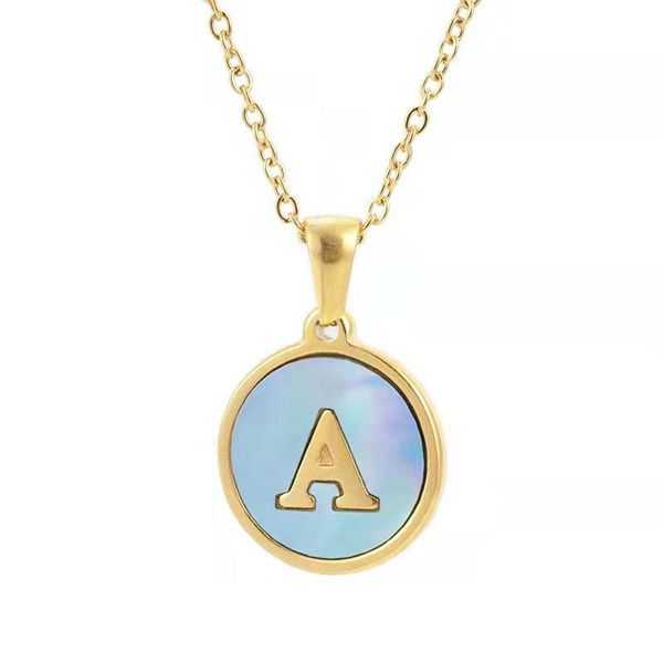 

chains fashion 18k gold plated shell stainless steel letter pendant, round titanium 26 capital woman's necklace, Silver