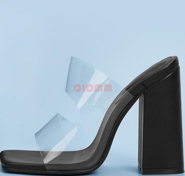 

sandals summer simple high heel women shoes transparent slippers woman thick fashion, Black