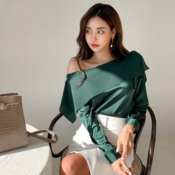 

coigarsam ruffles blouse women new spring full sleeve blusas womens and blouses dark green 3223, White
