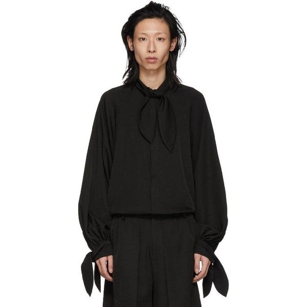 

men's casual shirts male costume clothing fashion model show loose bow oversize shirt plus size costumes, White;black