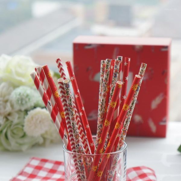 

packaging dinner service limit sale 25pcs romantic red mix style design paper straw drinking straws birthday party wedding decoration1
