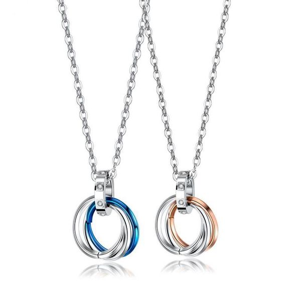 

pendant necklaces 316l stainless steel bijoux circle design cubic zirconia necklace titanium chain collier for lovers collares, Silver