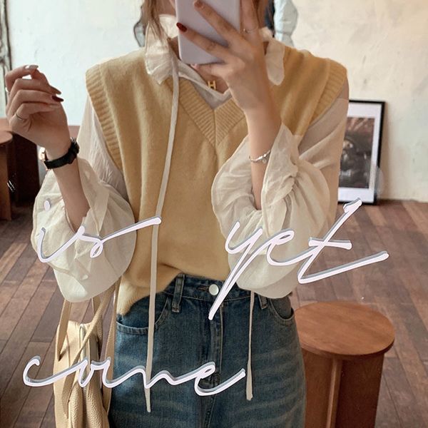 

one 2021 set consists of two fashion japanese style spring autumn fitting shirts, new v-neckline and long sleeve chiffon jacket g 6e3n, White