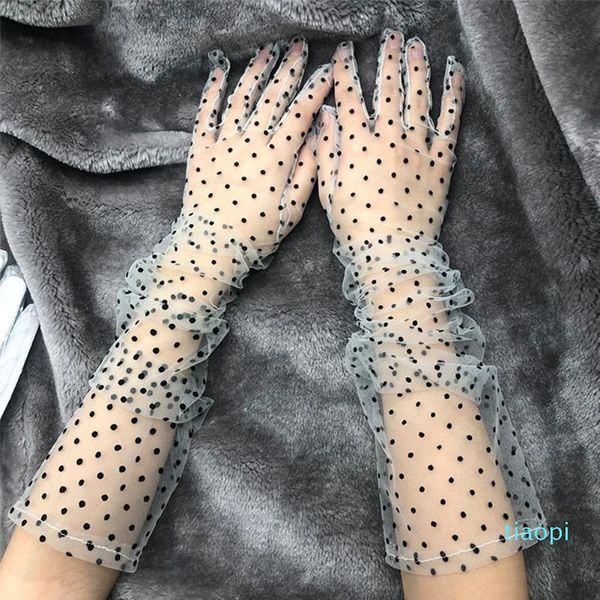 

five fingers gloves 1pair women mittens full finger sun protection mesh cosplay stretchy party decoration short tulle engagement lace spots, Blue;gray