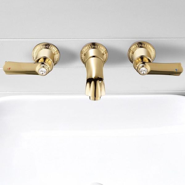 

wall mounted luxury brass bathroom sink faucet two handle control cold water basin mixer faucet,basin tap