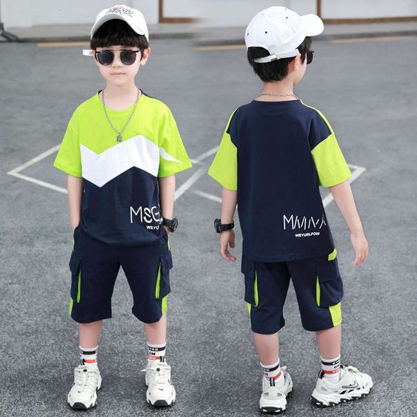 

boys' suit foreign style children's summer wear korean version zhongda leisure fashion two piece set, White