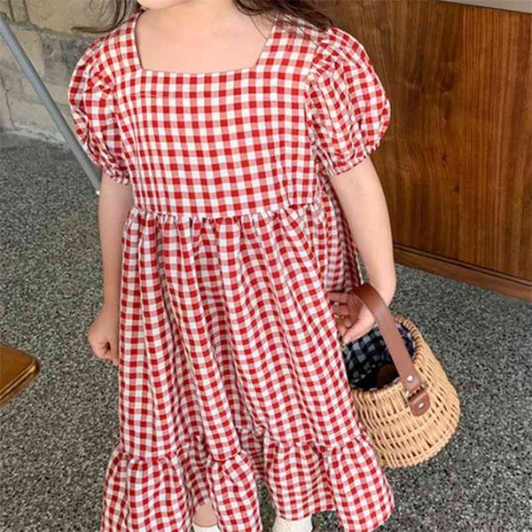 

dress summer plaid princess children clothes kids girls clothing for 210528, Red;yellow