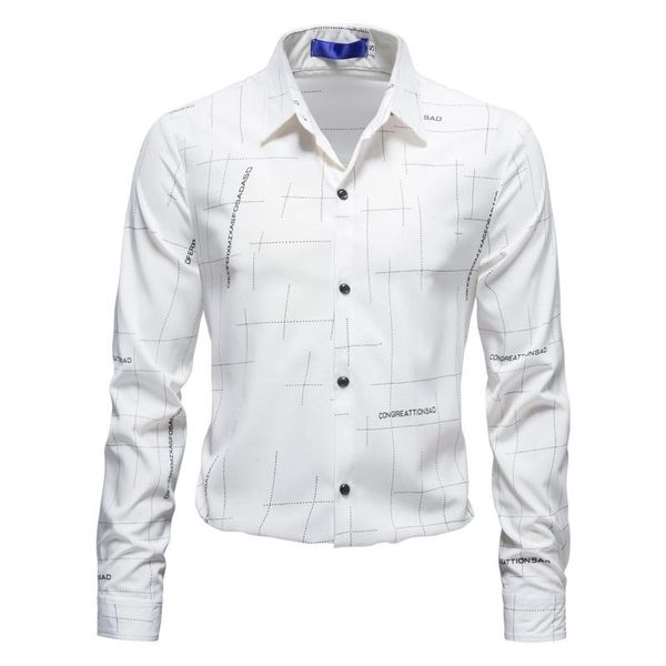 

men's casual shirts office formal work shirt fall/winter loose printed long sleeve turn-down collar male, White;black