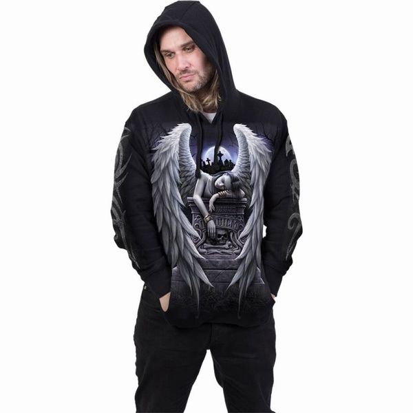 

angel girl pattern 3d printing hoodie visual impact party punk gothic round neck american sweater hoodie, Black