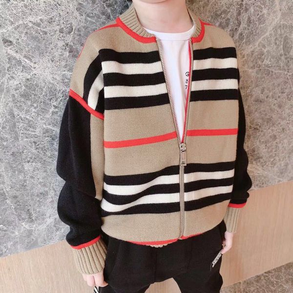 

2021 new autumn and winter children's clothing children's long-sleeved cardigan cashmere sweater children's striped line clot, Blue