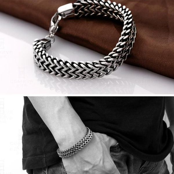 

link, chain retro bracelet men stainless steel hand hip hop charm gifts for male accessories wholesale, Black
