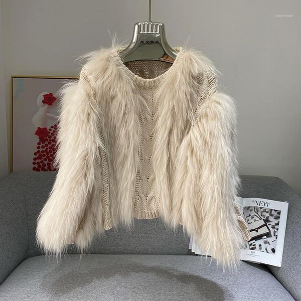 

women's fur & faux arrival women sweater knitted real coat autumn winter female jackets overcoat natural knit clothes outerwear, Black
