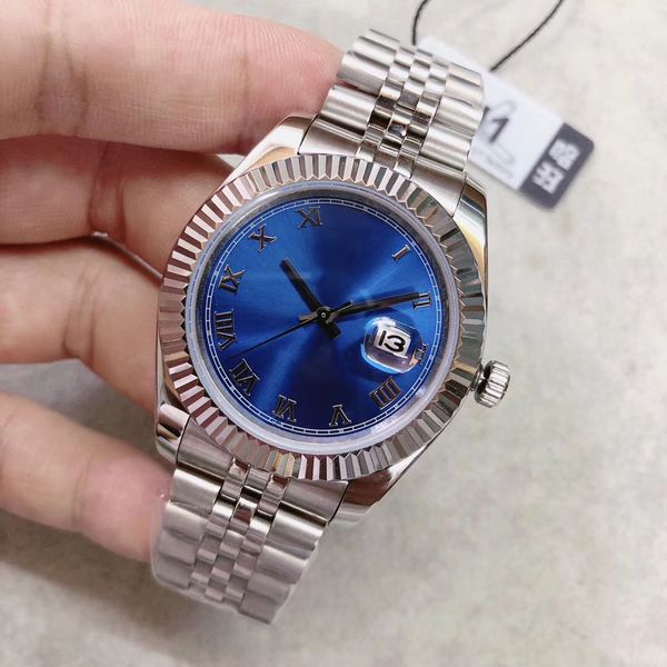 St9 azul romano dial relógio canelado moldura movimento automático 41mm relógios masculinos de aço inoxidável relógios de pulso273z