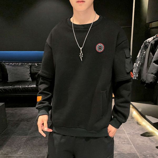 

men's clothes korean autumn winter long sleeve round neck casual, Black