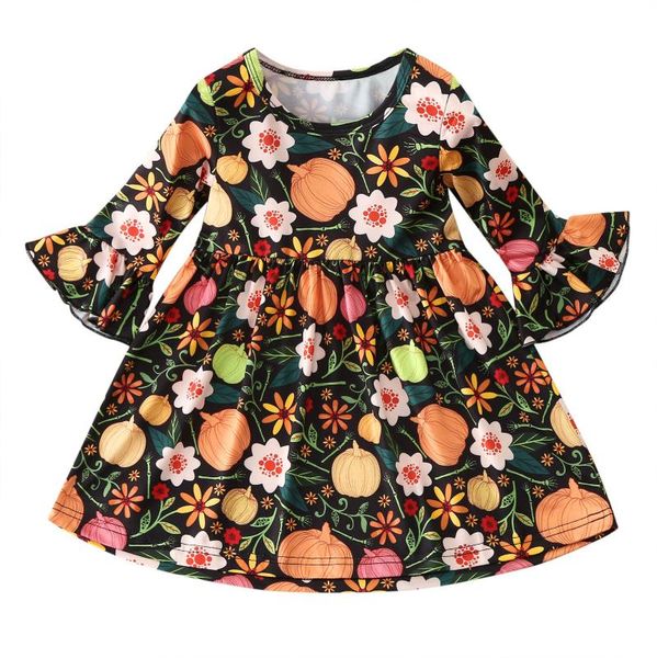 

girl's dresses kids long sleeve girls flower printed princess dress autumn summer children clothing 0-4y girl elegant halloween outfits, Red;yellow