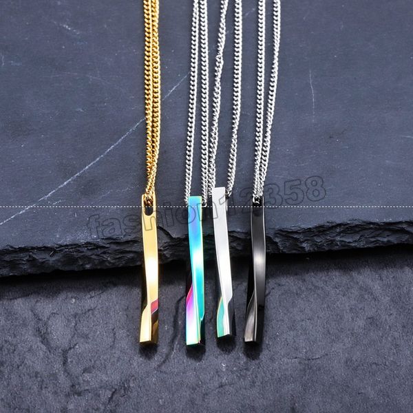 

simple design irregular stick pendant bar stainless steel hip hop necklace men link chain geometric, Silver