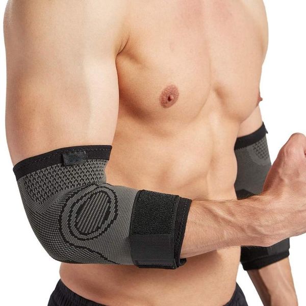 

elbow & knee pads brace with strap for tendonitis 2 pack, tennis compression sleeves, golf treatment, Black;gray