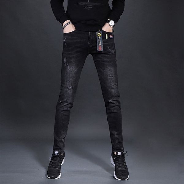 Jeans in denim nero elastico di alta qualità, graffi progettati pantaloni jeans di moda da nobiltà magri, classico; 211111