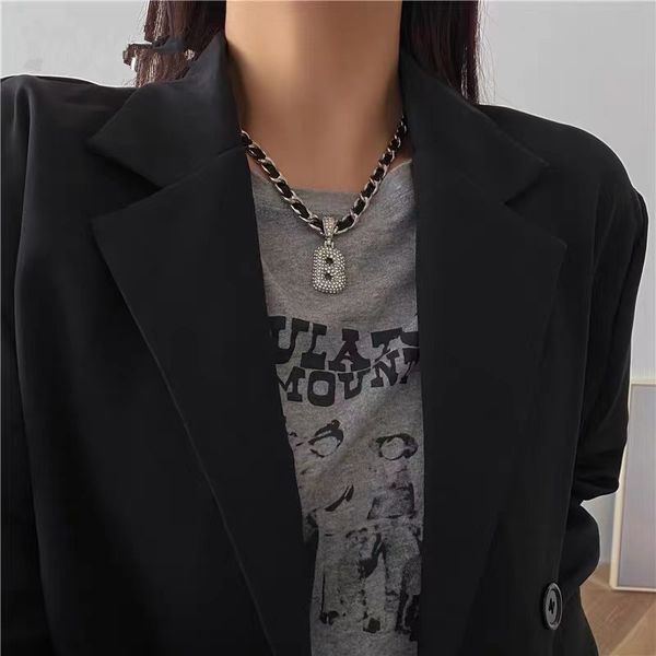

timeonly japan fashion black leather metal wave pendant for women ladies bling rhinestones b neckalces jewelry, Silver