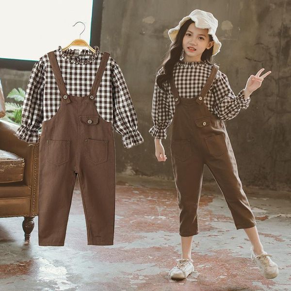 Kleidung Sets Grid Frühling Winter Warme Kinder Mädchen Khaki Anzug Jacke Overalls 2 Teile/sätze Langarm Kinder Sport Schule Hohe qualität