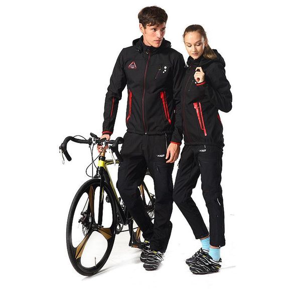 

racing sets cycling jersey set winter men women thermal fleece waterproof bike jacket pants suit clothing mtb wear roupa ciclismo, Black;blue