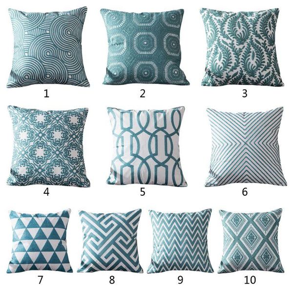 

pillow case blue embroidered geometric turquoise decorative for home room seat supplies