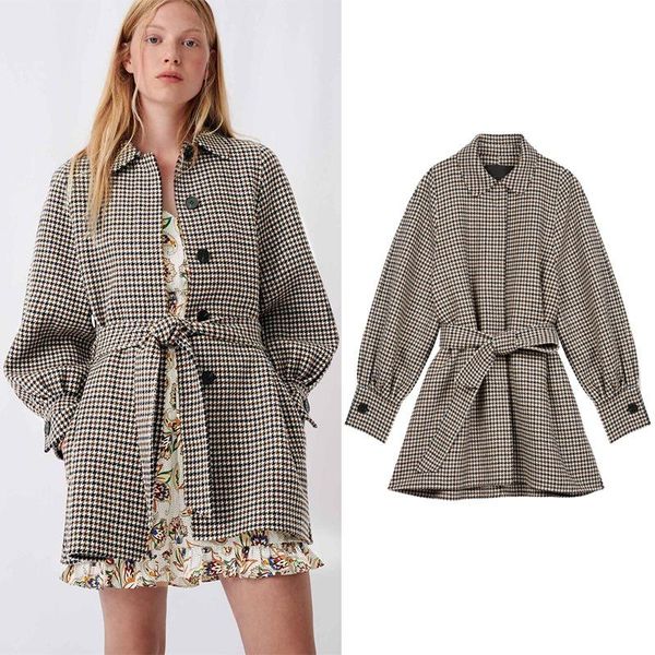 

women's wool & blends fadan m family maje thousand bird plaid coat autumn winter 2021 mid long woolen, Black