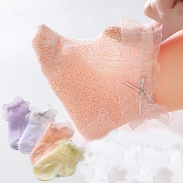 

summer socks girls breathable mesh with lace cute princess baby girl clothing 0-5years children's soft stockings, Pink;yellow