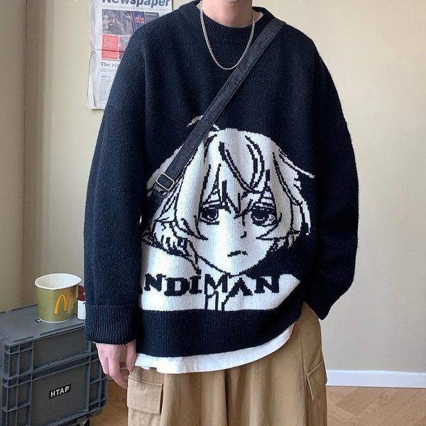 

men's sweaters knitted sweater men hip hop streetwear vintage pullover women 2021 japanese harajuku spring, White;black