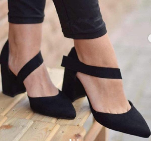 

sandals summer high heels women plaid pointed toe ladies pumps classic black office shoes zapatos mujer large size