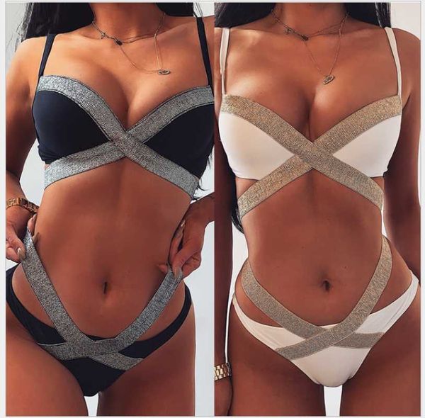 

2pcs bikini gold swimsuit silver beach bikini