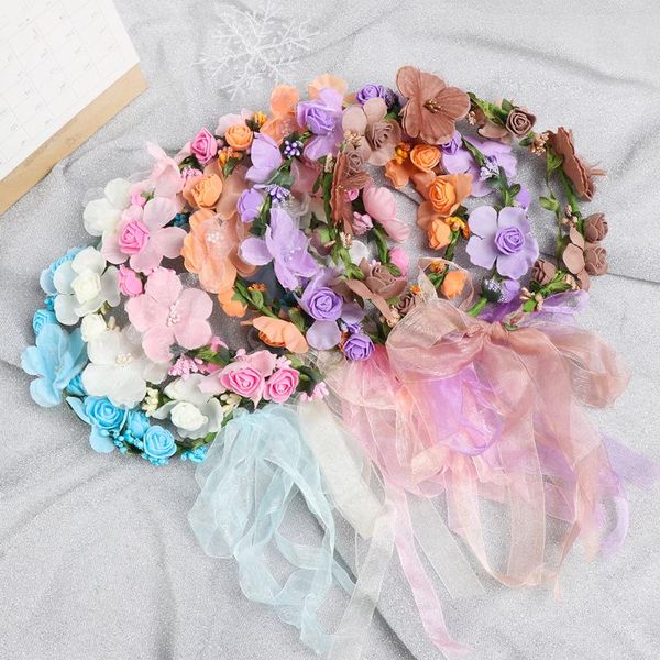 

hair clips & barrettes flower hairband crown bride wreaths wedding garland forehead band beach wreath accessories decoration handmade wo, Golden;silver