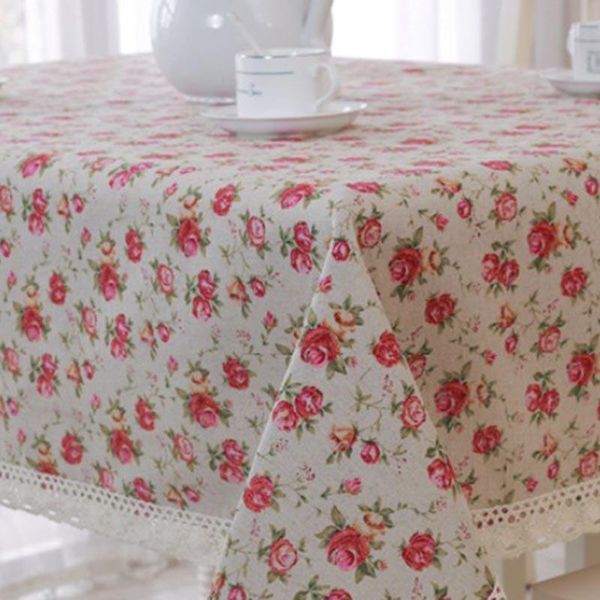 

cotton linen print rosy flower rural style floral tablecloth cover table deco 1220i