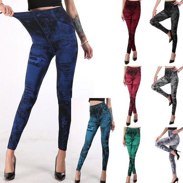 

women's leggings women faux denim high waist am1186, Black