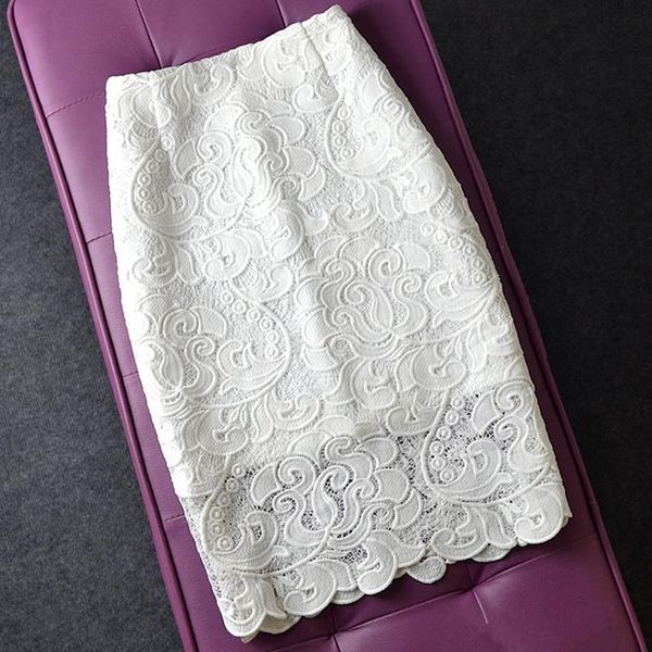 

skirts pencil lace flower high waist office plus size 3xl, Black