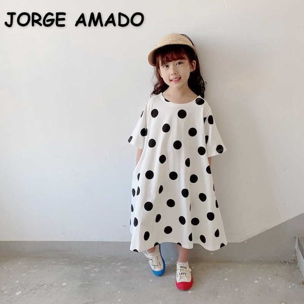 

japanese style summer family matching sets short sleeves polka dot t-shirt dress mother daughter matches clothes e2104 210610, Blue
