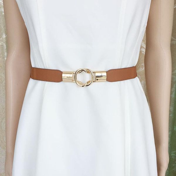

belts solid decoration women waist belt elastic thin daily practical simple skinny fashion alloy buckle stretch artificial leather, Black;brown