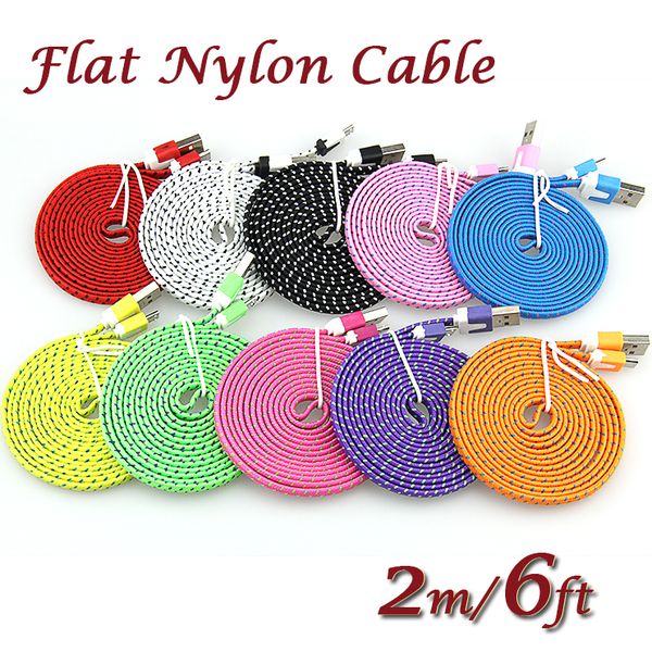 

1m 3ft 2m 6ft 3m 10ft noodle flat cable fabric braided usb data sync cloth woven fiber knitted nylon cord cable for mobile phone