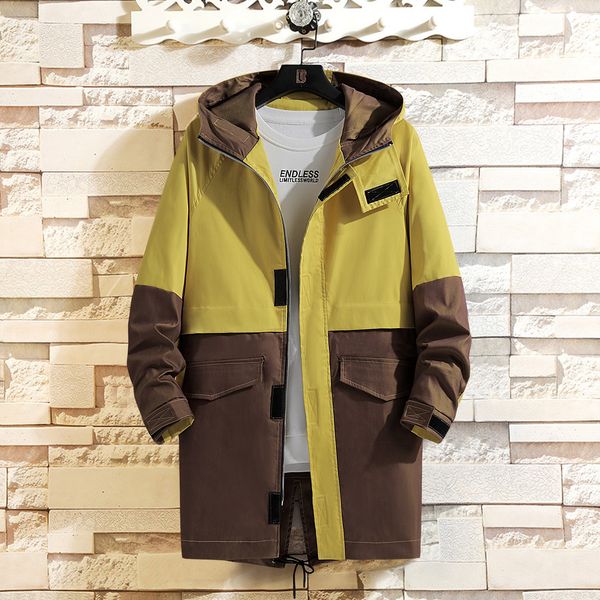 

2021 new casual men's windbreaker jackets long trench coat for spring autumn winter clothes ml53, Tan;black