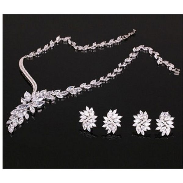 

chaming crystal diamond drop wddding birde set lady's necklace earings up-market gift ing, Silver