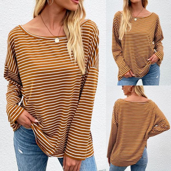 

women's t-shirt 2021 self-designed blouse striped loose round neck, White