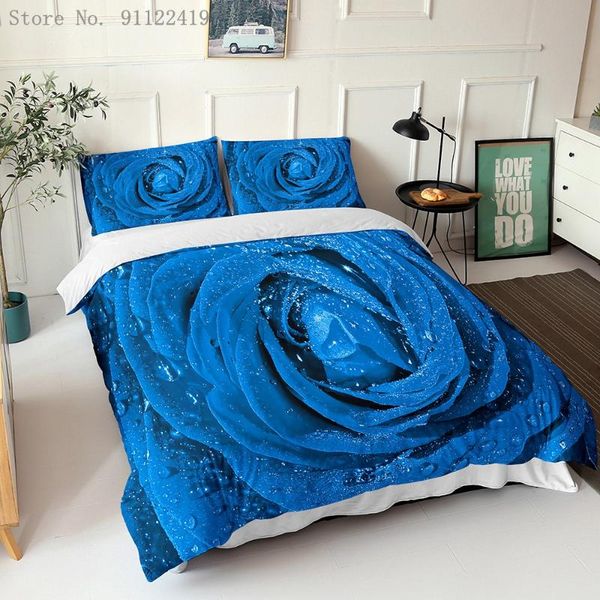 

3d printing bedding sets blue pink rose duvet cover set single double king  size bed linen set 2/3 piece home textiles