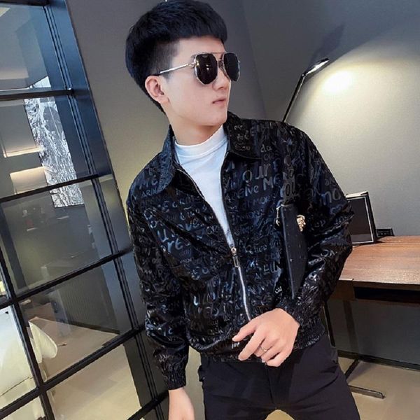 

men's jackets fashion letter printed jacket spring and autumn lapel all-match casual clothes streetwear personality clothing, Black;brown