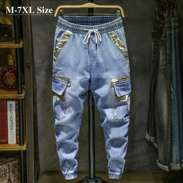 Artı Boyutu 5XL 6XL 7XL Streetwear Kamuflaj Dikiş erkek Kot Sonbahar Moda Harem Pantolon Denim Pantolon Erkek Marka 210622